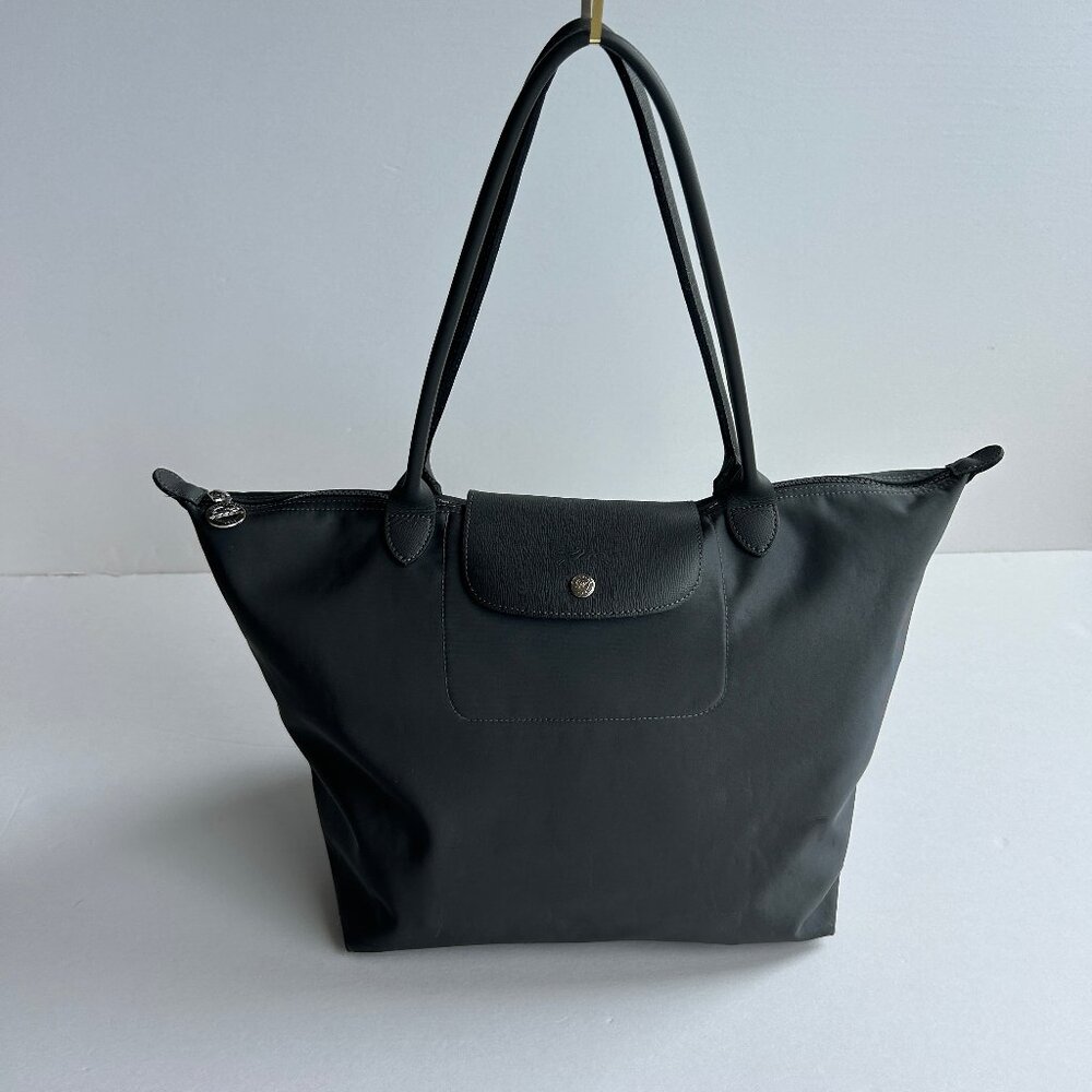 Longchamp Large Le Pliage Neo Grey Nylon Tote